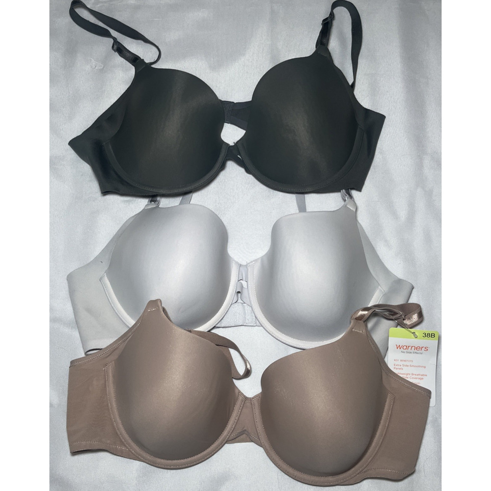 Warners Lot of 3 Bras Tshirt Underwire Size 38B 1 NEW 2 USED Different Styles